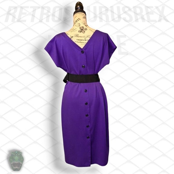 Vintage 1980's Grape Purple Rockabilly Twee Button Front / Back Secretary Dress - Picture 9 of 11